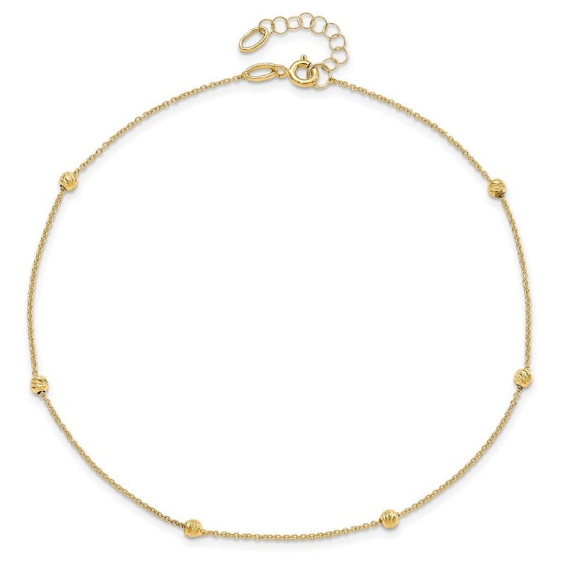 Curata Women's Italian 2mm 14k Yellow Gold Bead Station Anklet - 10 Inch