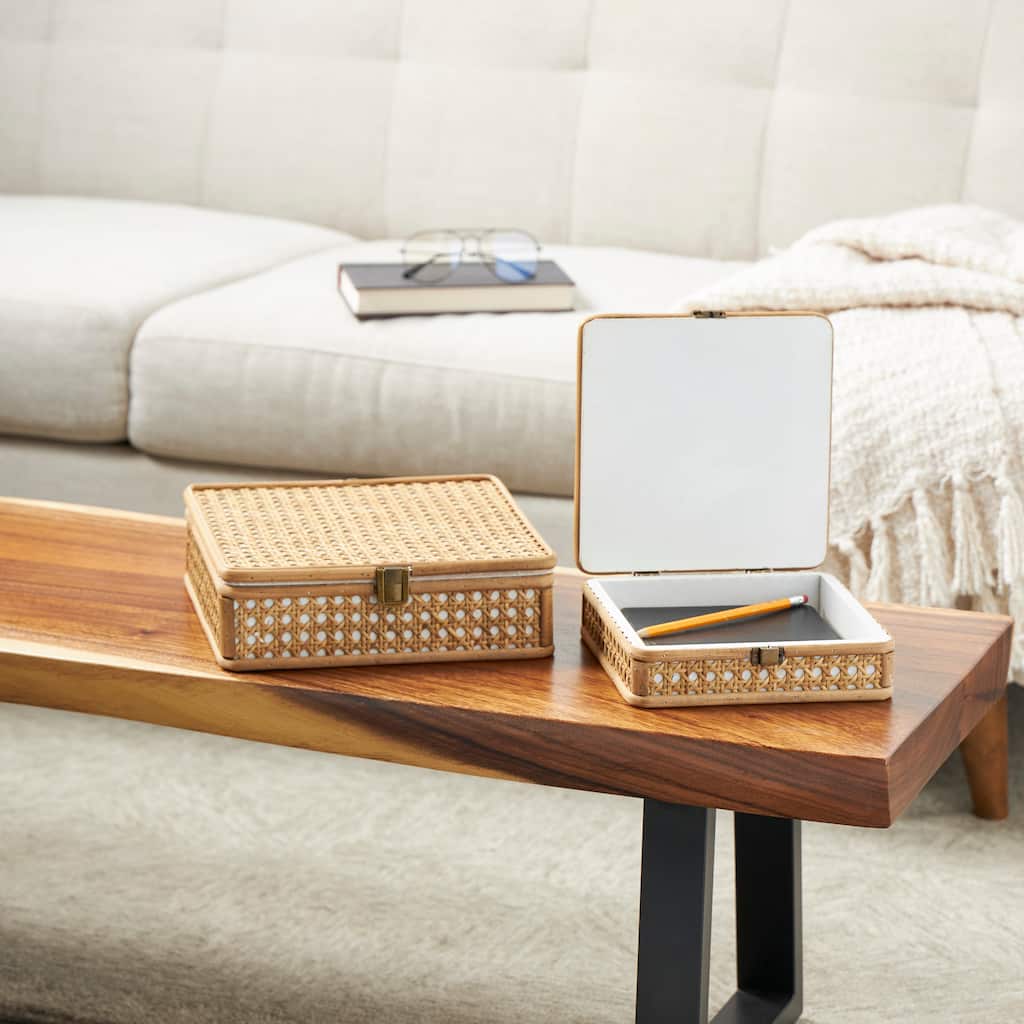 Brown Rattan Handmade Woven Rattan Decorative Box with Bronze Latches (Set of 2)