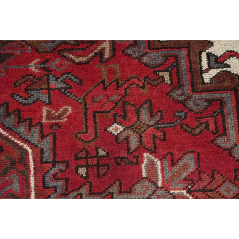 Hand Knotted Oriental 100% Wool Carpet Traditional Medallion Red Heriz Area Rug - 9' 0'' X 6' 8''