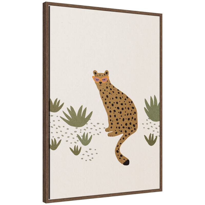 Kate and Laurel Leopard II by July Art Prints Framed Canvas Wall Art Print - 23x33 - Walnut