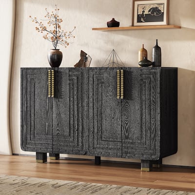 Retro Buffet Cabinet with Storage, 4-Door Vintage Fluted Sideboard Cabinet with Adjustable Shelves for Dining Room, Kitchen