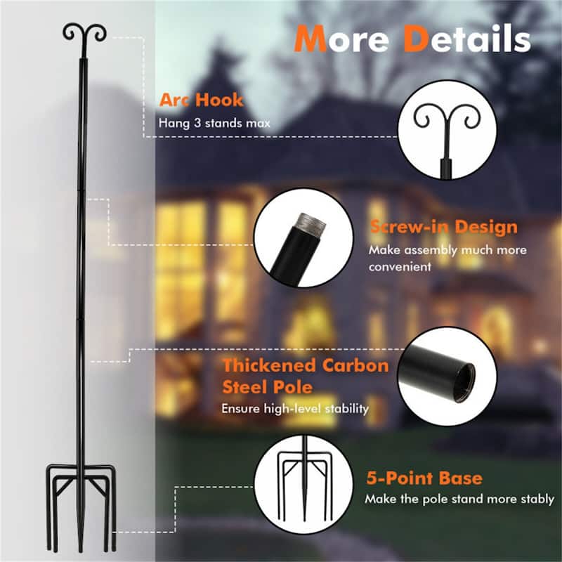 8/10 Feet 2 Pack Outdoor String Light Poles with Top Arc Hook