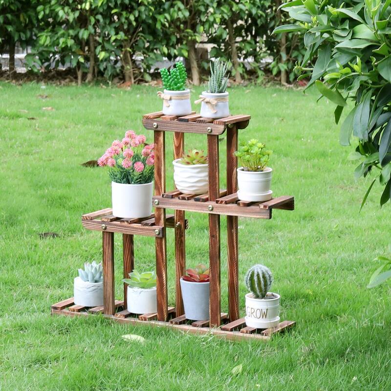 4 Tiered Succulent Plant Stand Pine Wood Window Shelf for Small Flower Pots