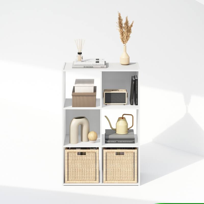 35.4 in. Tall White Wood 6-Shelf Bookcase