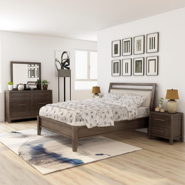 slide 2 of 10, Ninn Transitional Grey Wood 5-Piece Padded Platform Bedroom Set with USB by Furniture of America California King