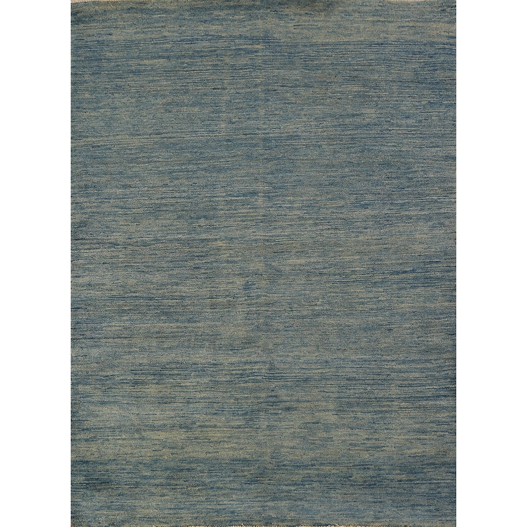 Striped Blue Gabbeh Modern Rug Hand-Knotted Wool Carpet - 4'1" x 5'9"