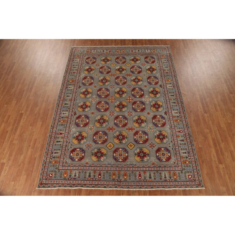 All-Over Gray Kazak Oriental Area Rug Wool Carpet - 8'4" x 11'4"