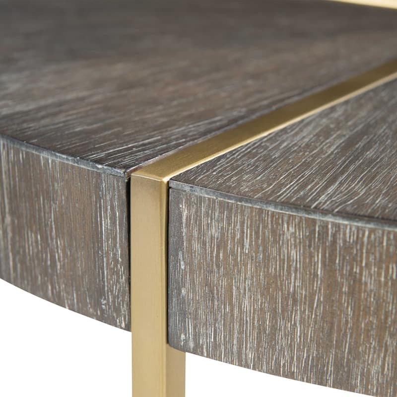 24" Brown and Gold Contemporary Round Accent Table