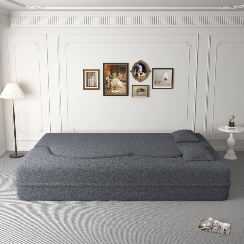 Modern Convertible Floor Sofa,15" Size,Teddy,2 Pillows,No Assembly