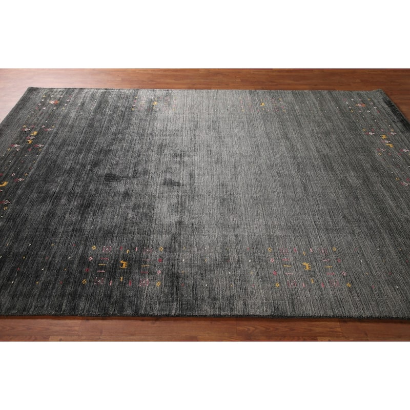 Grey Tribal Gabbeh Oriental Area Rug Handmade Silk Carpet - 6'8" x 9'2"