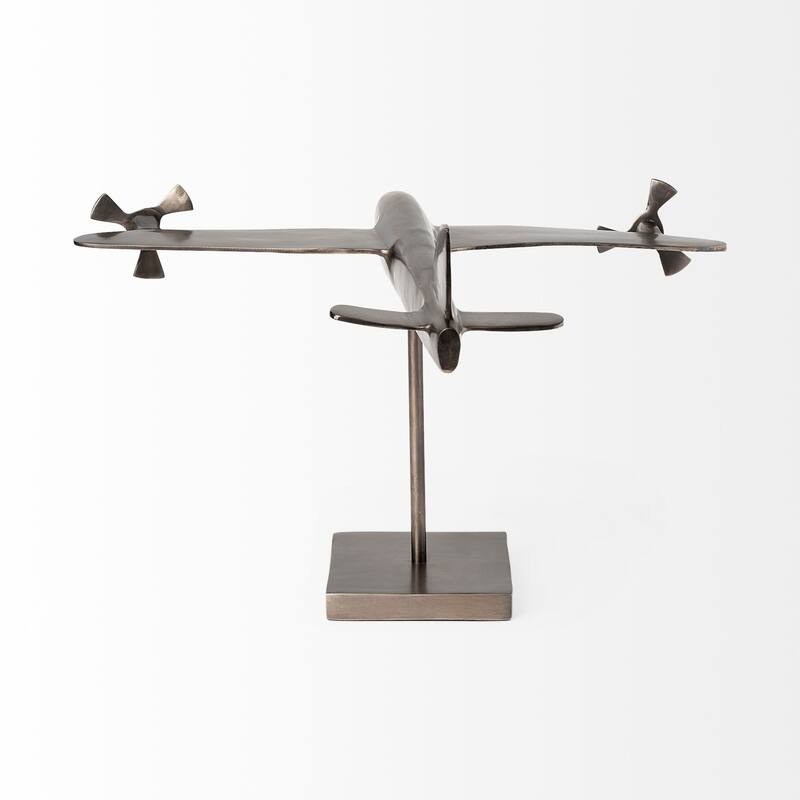 HomeRoots 11" Dark Gray Metal Airplane Bomber Tabletop Sculpture - 16.00 in. x 11.00 in. x 12.00 in.
