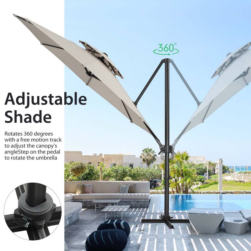 10 FT Aluminum Offset Outdoor Cantilever Umbrella with 360-degree Rotation