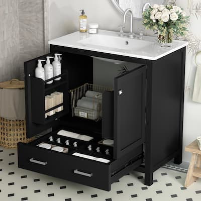 30" Bathroom Vanity with Undermount Single Sink, Bathroom Storage Cabinet with 2 Doors and Drawer, Solid Wood Frame, Black