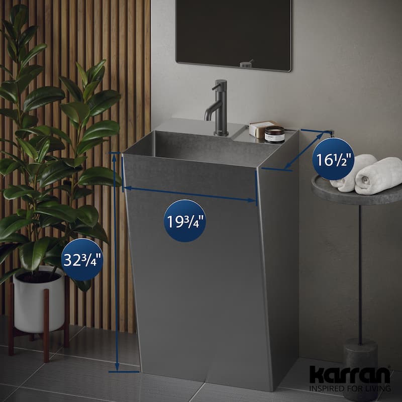 Karran Cinox Stainless Steel Rectangular Pedestal Sink