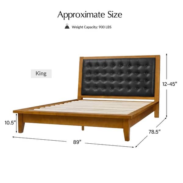 dimension image slide 0 of 4, Leocadia Mid-century Modern Button-tufted Genuine Leather Solid Wood Platform Bed with Charging Ports by HULALA HOME