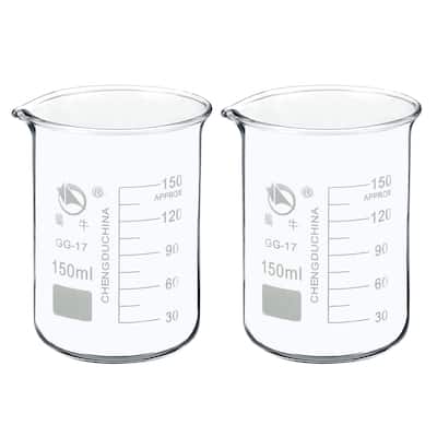 2pcs 150ml Low Form Glass Beaker 3.3 Borosilicate Lab Measuring Cups - Clear