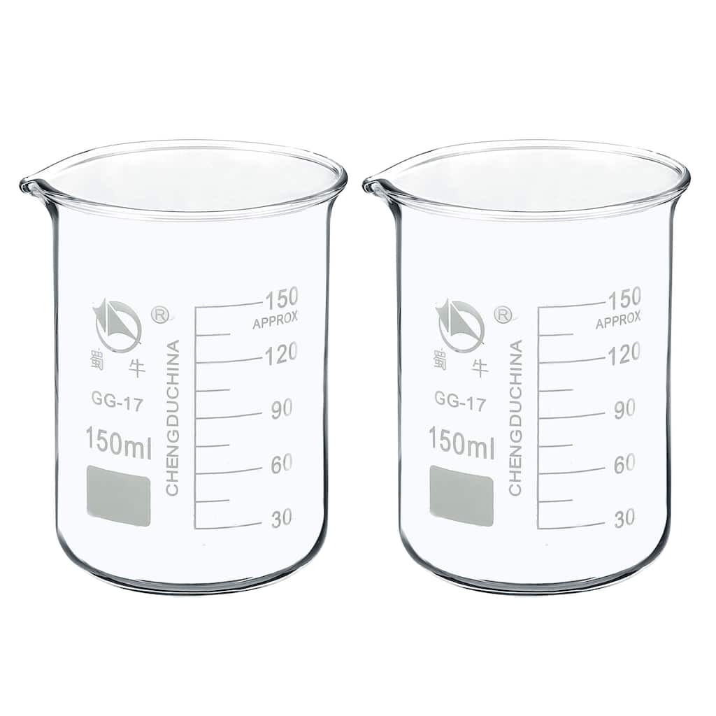 2pcs 150ml Low Form Glass Beaker 3.3 Borosilicate Lab Measuring Cups - Clear