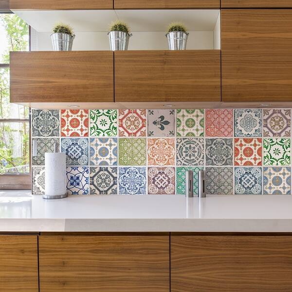 Shop Walplus Kitchen Bathroom Vintage Porcelain Wall Tile Stickers Peel And Stick 24pcs Overstock 31665094