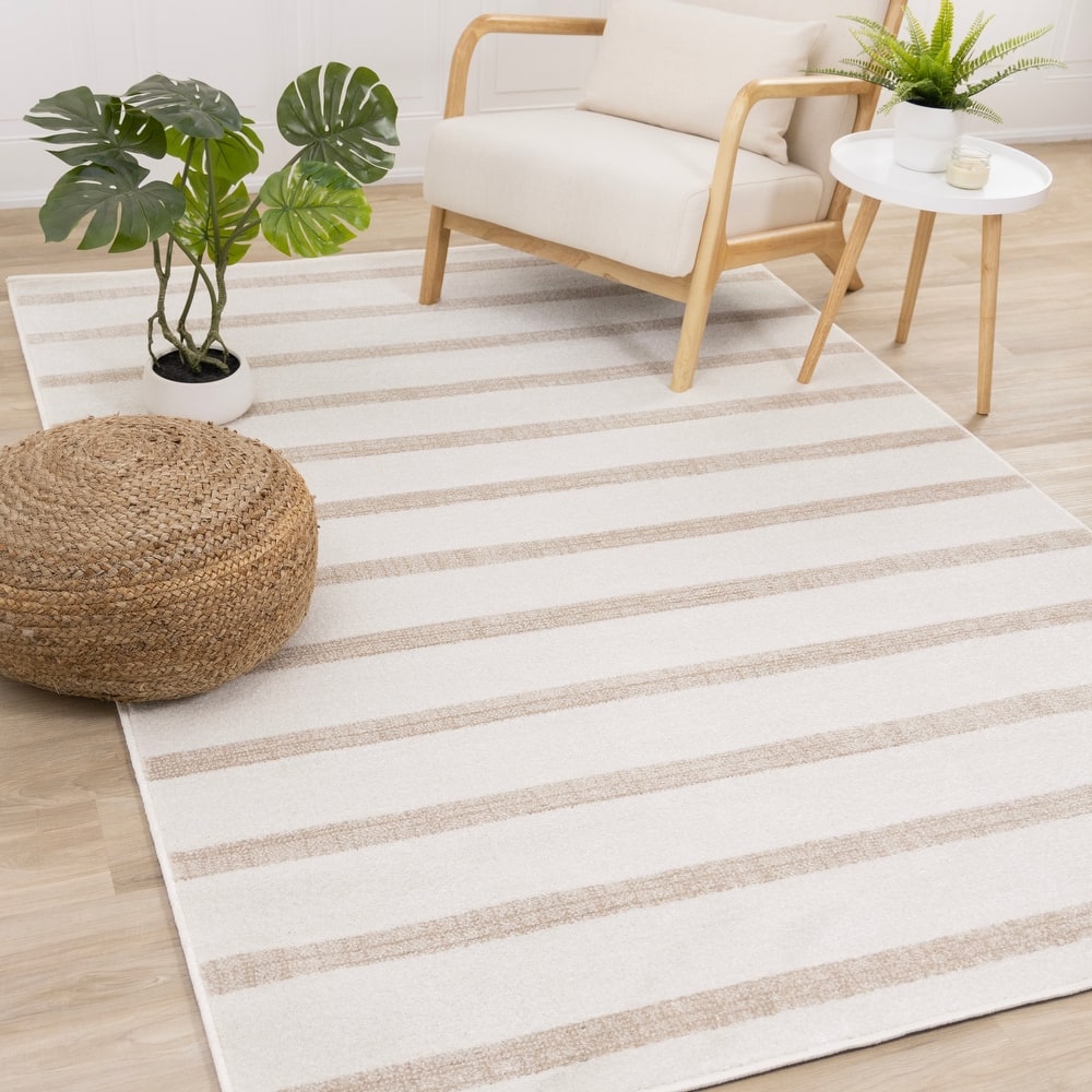 Modern Neutral Striped Rug in Cream Beige