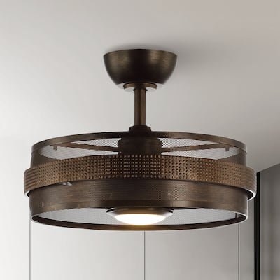 21" Industrial Encolosed Metal Caged Ceiling Fan with LED Light and Remote - Oil robbed bronze