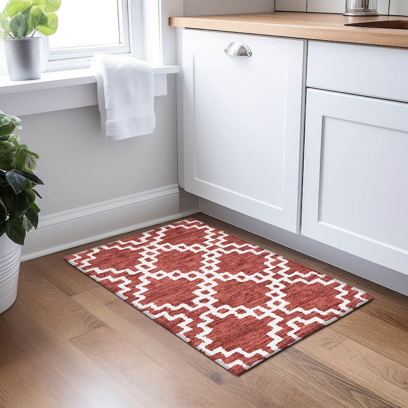 Machine Washable Indoor/ Outdoor Chantille Geo Trellis Rug