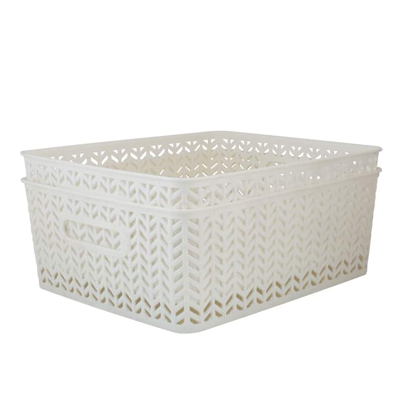 Simplify 2 Pack Medium Herringbone Storage Basket - 14"x11.5"x5.15" - White