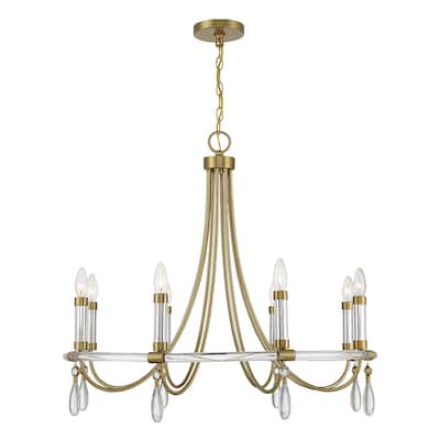 Warm Brass and Chrome Eight Light Chandelier from the Mayfair Collection