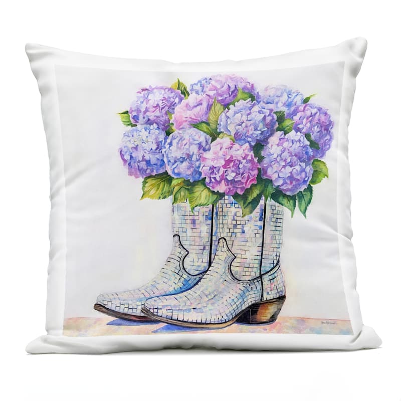 Stupell Hydrangea Filled Cowgirl Boots Printed Outdoor Throw Pillow Design by Amanda Greenwood - Accent - Polyester - Green - Single