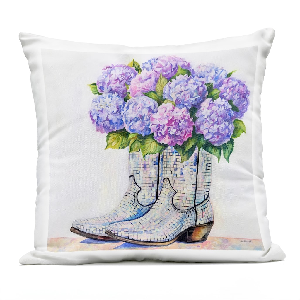 Stupell Hydrangea Filled Cowgirl Boots Printed Outdoor Throw Pillow Design by Amanda Greenwood
