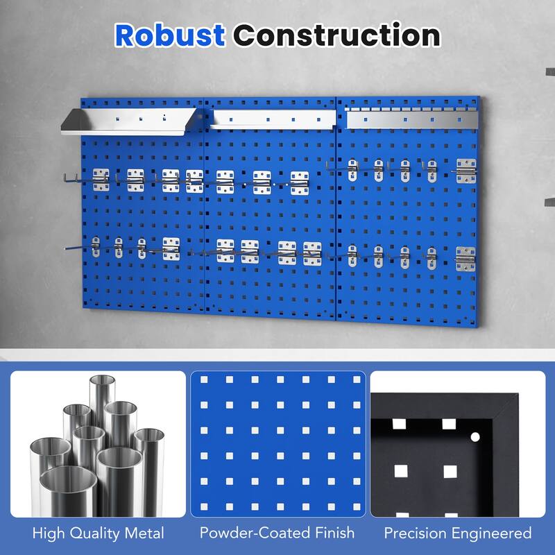 Gymax 3 Pcs Pegboard Wall Organizer w/ 25 Hooks Drill Bit Holder