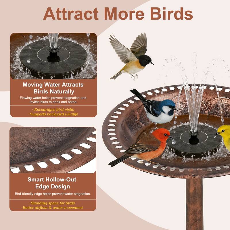 Javlergo 28" Pedestal Outdoor Bird Bath with Solar Powered Fountain for Outside Vintage Bronze Polyresin Lightweight