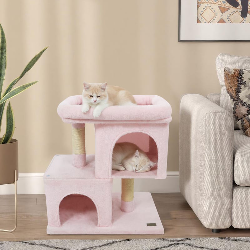 Gymax 25.5'' Cat Tree w/ 2 Large Condo Padded Top Perch Sisal