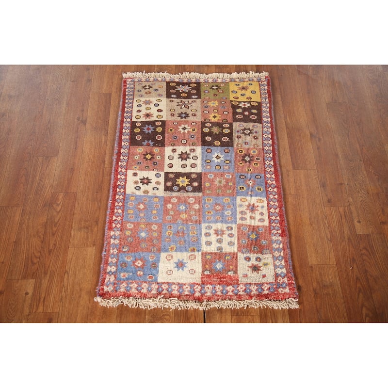 Geometric Yalameh Persian Vintage Area Rug Hand-knotted Wool Carpet - 1'11"x 3'0"