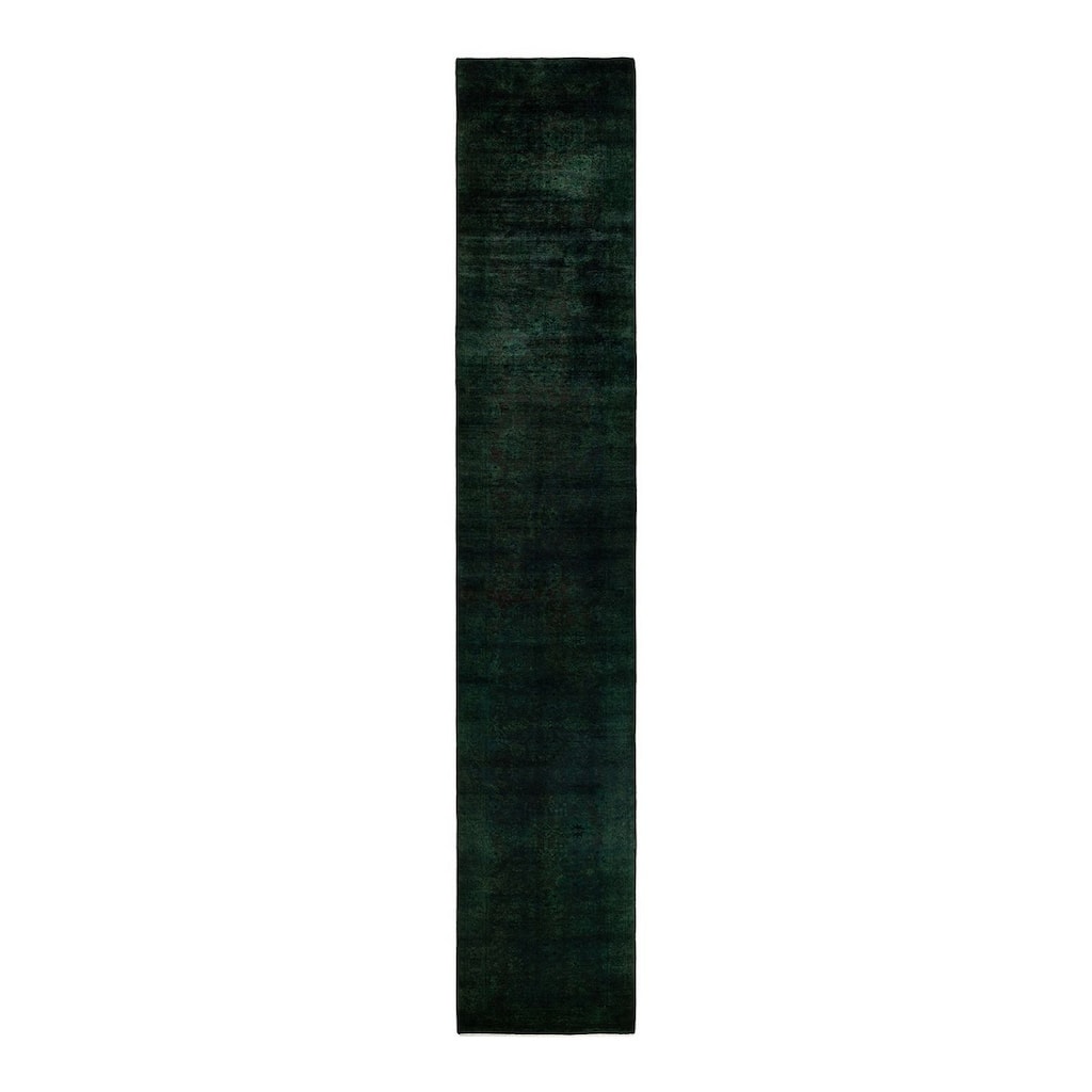 Overton Hand Knotted Wool Vintage Inspired Modern Contemporary Overdyed Burgundy Runner Rug - 3' 1" x 18' 4"