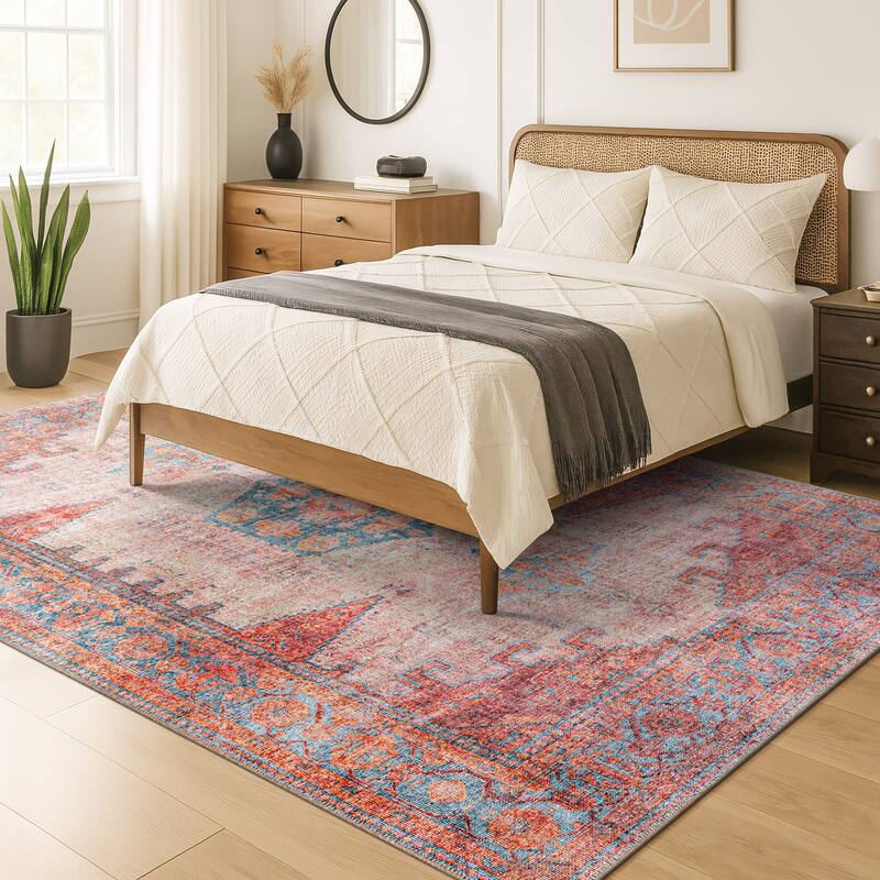 World Rug Gallery Vintage Bohemian Machine Washable Non Slip Area Rug