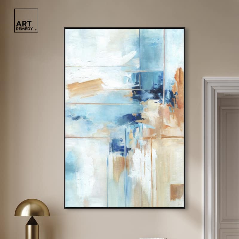 Art Remedy House Of Lines I Framed Blue Abstract 1 Piece Canvas Wall Art