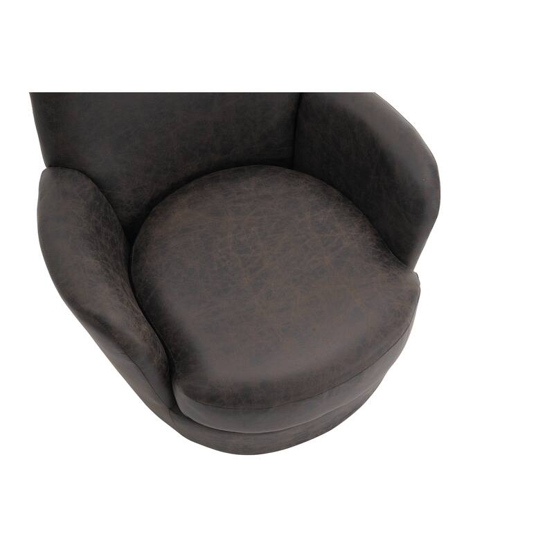PU Leather Upholstered Swivel Barrel Chair, Ergonomic Single Sofa Chair, Lounge Reading Chair with Stainless Steel Base