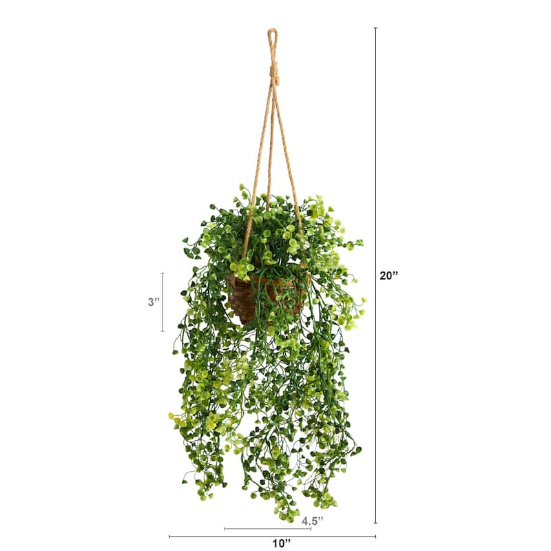 20" Baby Tear Artificial Plant in Hanging Basket - 3"