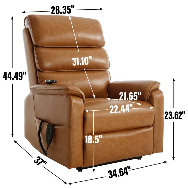 Dual Motor Power Lift Recliner Chair for Elderly, Leatheraire Lay Flat Lift Recliner Chair with Power-Remote, Heat and Massage