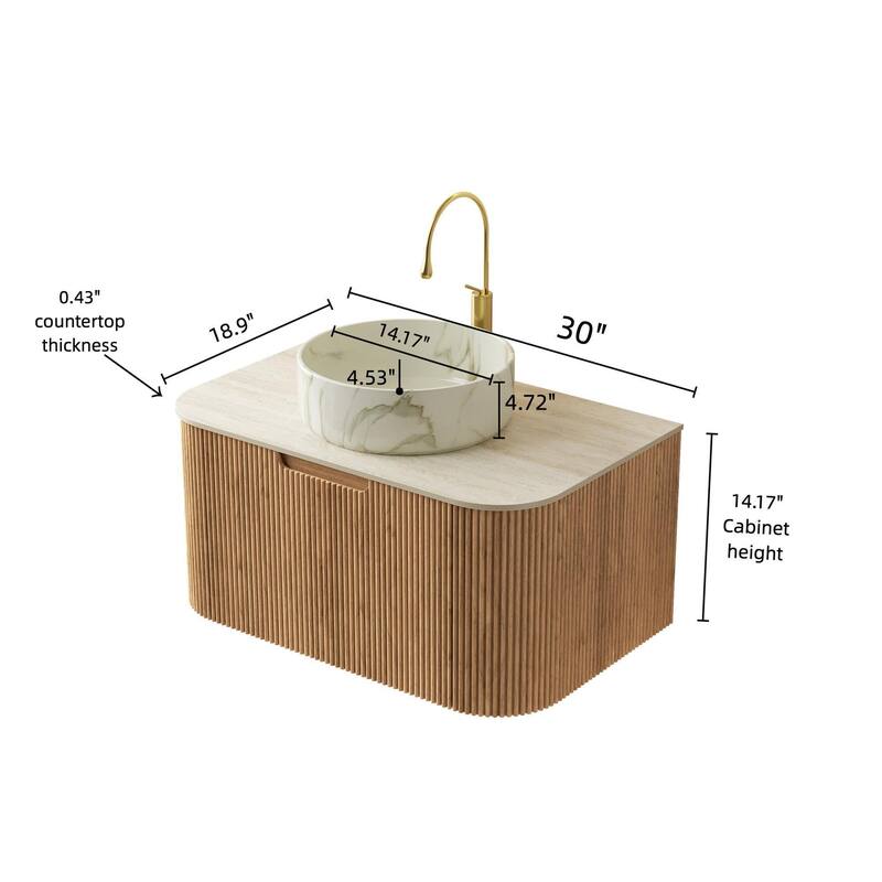 Floating Bathroom with Round Ceramic Basin and Storage Drawer