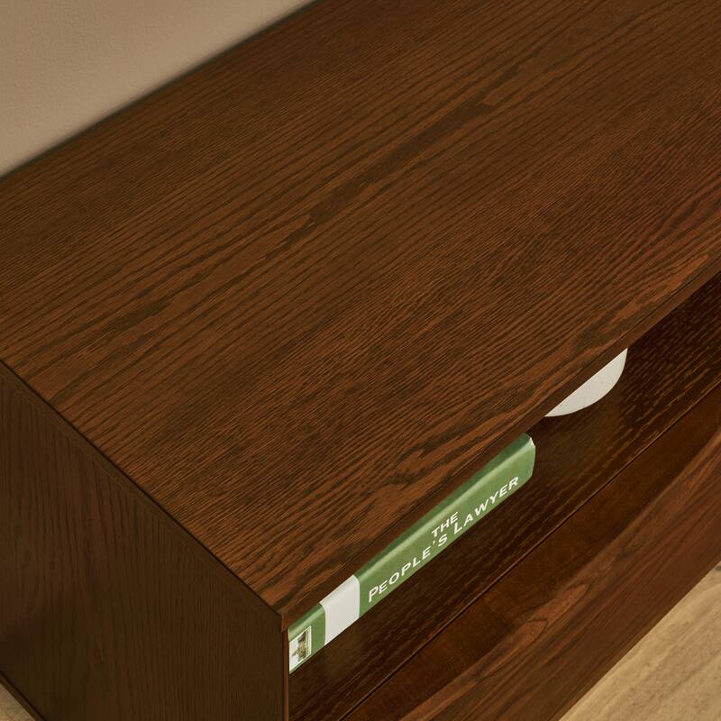 Mid-Century Modern TV Stand for TVs up to 75" with Louver Design 3 Drawers and Outlet Holes, for Living Room, Walnut Brown