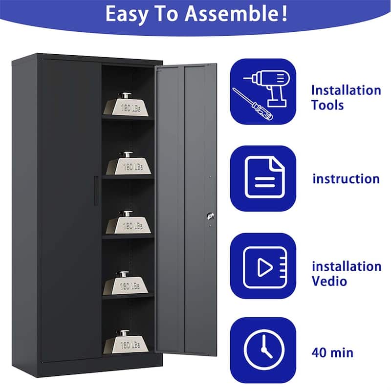 72"H Metal Lockable Storage Cabinet with Doors and 4 Shelves