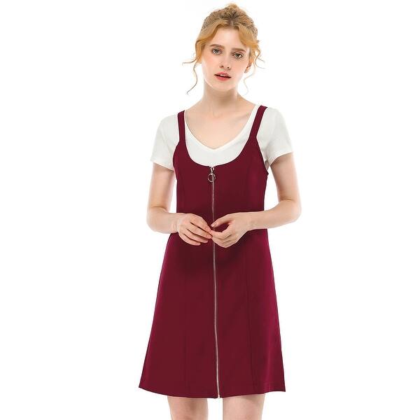 Shop Women S Zip Front Straight Bib Pinafore Short Overall Dress