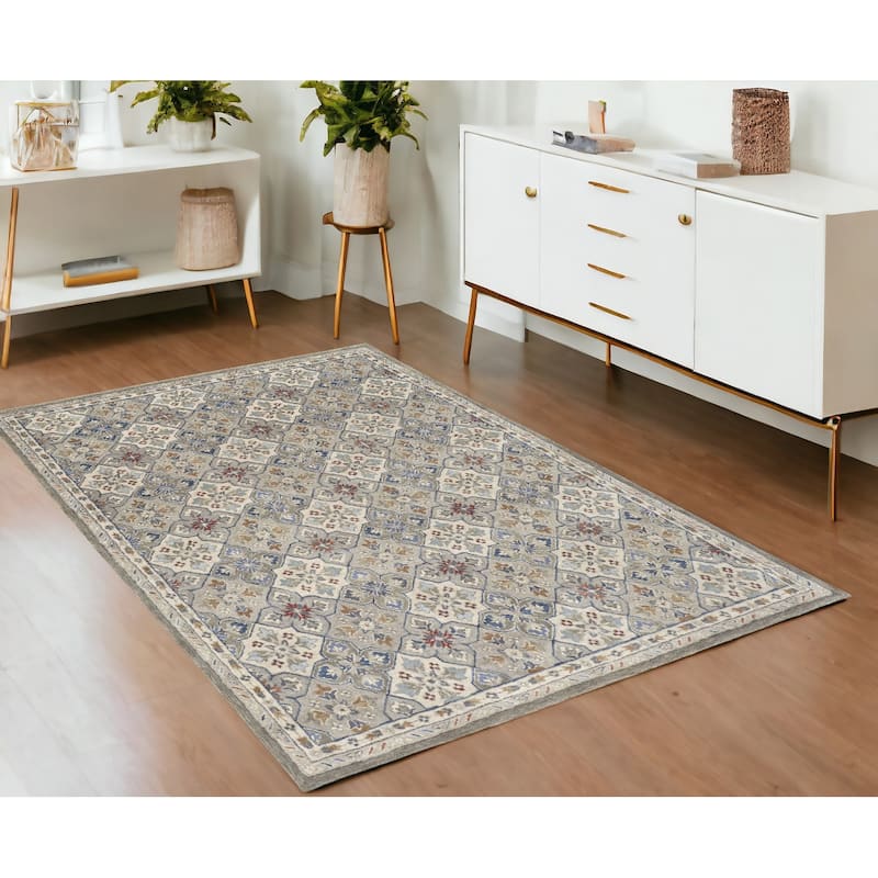 Vekoy Hand Tufted Stain Resistant Durable Area Rug By HomeRoots - 4' x 6' - Natural/Criss Cross