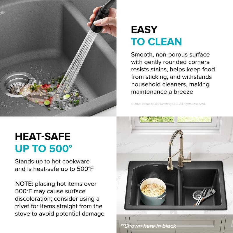 KRAUS Forteza Granite 33 inch 60/40 Undermount Drop-in Kitchen Sink