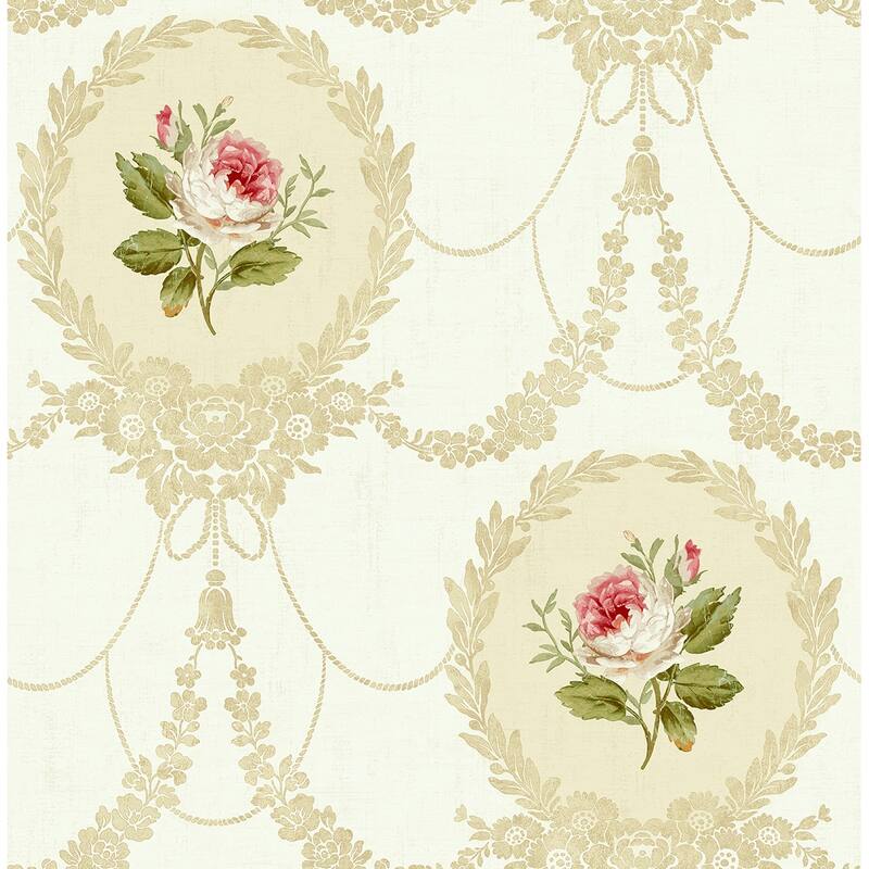 Seabrook Designs Helena Framed Damask Unpasted Wallpaper - 20.5 in. W x 33 ft. L - Beige & Blush