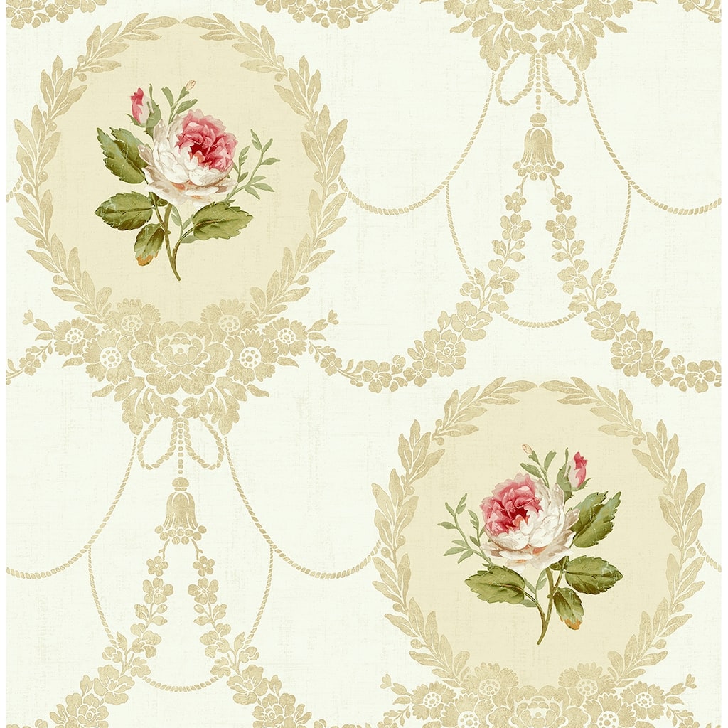 Seabrook Designs Helena Framed Damask Unpasted Wallpaper