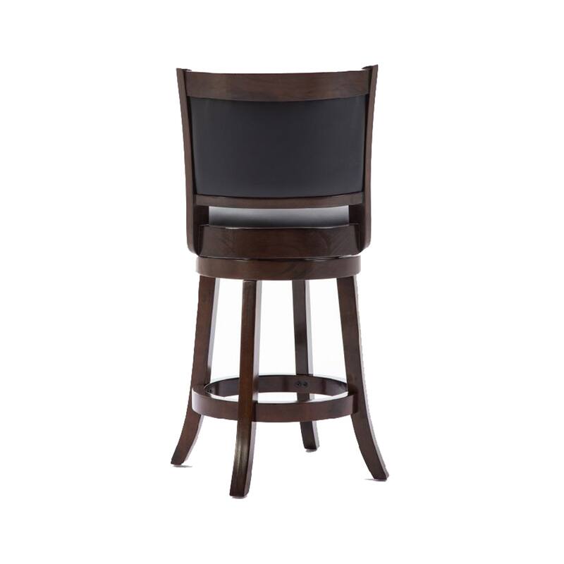 Round Wooden Swivel Counter Stool with Padded Seat and Back, Dark Brown - 19.5 H x 37.5 W x 18 L Inches