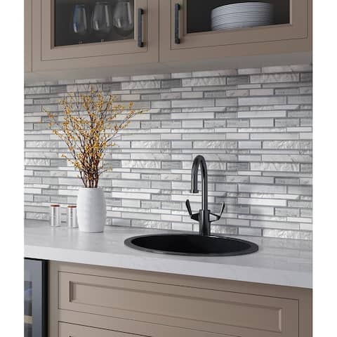 Apollo Tile 5 pack 11.8-in x 11.8-in White and Silver Glass and Stone Mosaic Tile (4.83 Sq ft/case)