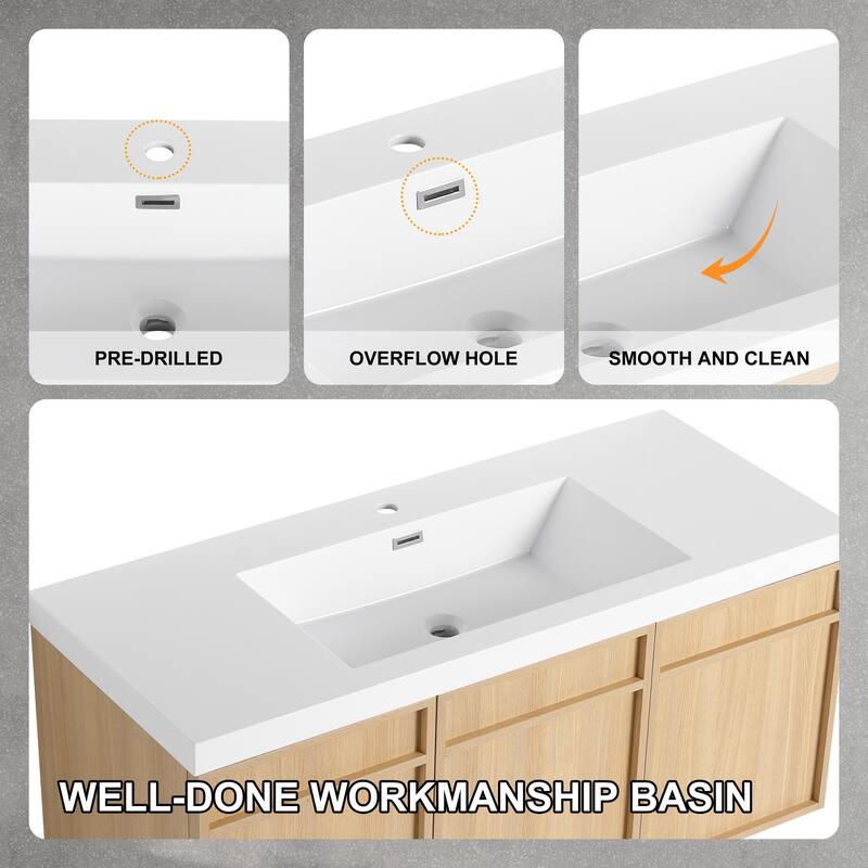 Beingnext 48"/60" Wall-Mounted Bathroom Vanity with Sink, Floating Bathroom Vanity with Soft Close Door